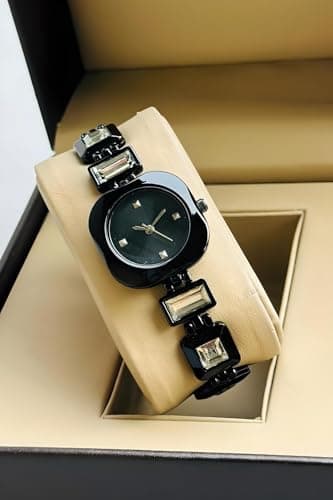 styledose Luxury Round Dial in Square case with Ston Studded brecelet Strap Quartz Analogue Wrist Watches for Women's & Girls&Miss&Ladies (Black) 2