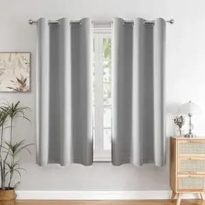 HOMEMONDE Blackout Window Curtain 5 Feet 1 Piece - Solid 63% Light Blocking Curtains for Living Room, Energy Effcient & Fade Resistant Panels 60 Inch Long, (Greyish White, 152 x 118 CMs)