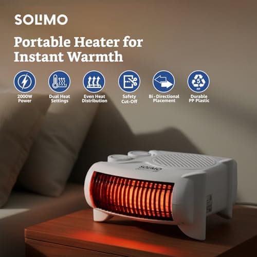Amazon Brand - Solimo 2000/1000 Watts Room Heater with Adjustable Thermostat (ISI certified, White colour, Ideal for small to medium room/area) 2
