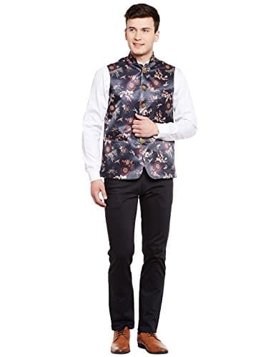 WINTAGE Men's Premium Rayon Grandad Printed Nehru Jacket Vest Waistcoat: L 5