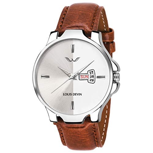 LOUIS DEVIN Leather Analog Men Watch (Silver Dial Brown Colored Strap), Brown Band