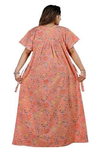 Bejod's Collection Women Pure Cotton Nighty Combo Pack | Full Length Floral Printed Cotton Nighty Maxi | Soft & Breathable Night Dress for Women L-4XL (Peach, 4XL) 2