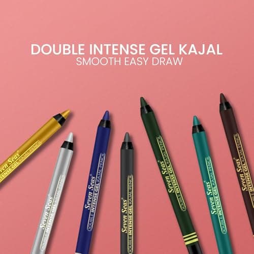 Double Intense Non Transfer Gel Matte Kajal Longwear Eye Pencil | Long Stay | Smooth One Stroke Application | Intense Color Pay Off | Soft Blendable Formula | With Sharpener (Silver) SH-7711-SS 2