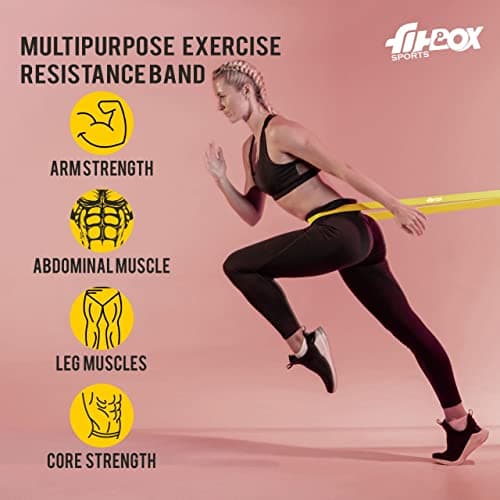 FitBox Sports Natural Rubber Resistance and Pull Up Band (15Kg to 25Kg- Yellow) Cross Training Exercise Band for Home Gym Fitness | Loop Band | Stretching Band | for Men & Women 4
