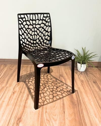 EVEREST MOLDED FURNITURE Web Series Outdoor Garden/Cafe/Home/Balcony Plastic Chair- (Set Of 4 Chairs) (Black) 2