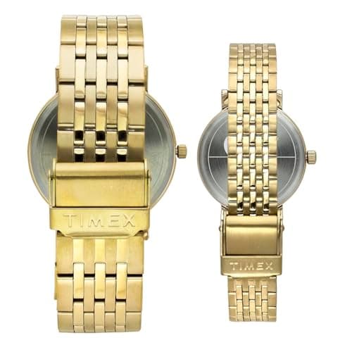 TIMEX Analog Watch for Couple with Blue Round Dial & Gold Stainless Steel Bracelet Band Water Resistant Pair's Wrist Watches - TW00PR337 4
