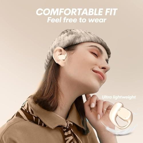 VEHOP JS270 OWS Open Ear Wireless Earbuds with Display | ENC Mic for Crystal-Clear Calls | 30H Play with Type-C Fast Charging | BT5.3 Gaming Bluetooth Earphones | Sports Headphone (Beige) 4