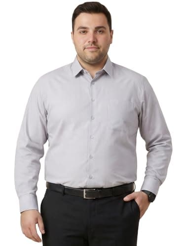 Thomas Scott Men's Premium Plus Size Regular Fit Textured Formal Shirt | 100% Cotton | Long Sleeves | Spread Collar (TS1925PS_Grey_4XL)
