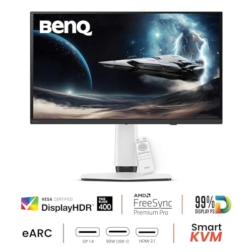 BenQ MOBIUZ EX271UZ 27” 4K UHD 4th Gen QD-OLED 240Hz Gaming Monitor| 0.03ms GtG|HDMI 2.0, DP 1.4|USB-C(90W)|99% DCI-P3|AMD FreeSync Premium Pro|KVM|Game Art Mode|Height,Swivel, Tilt Adjustable(White) 2