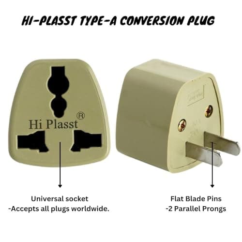 Hi-PLASST India to USA Plug Adapter (Type A) – Pack of 1 | 2-Pin Universal Travel Converter for USA, Canada, Mexico, Brazil, Japan, Thailand & More | Indian to American Socket Plug 2