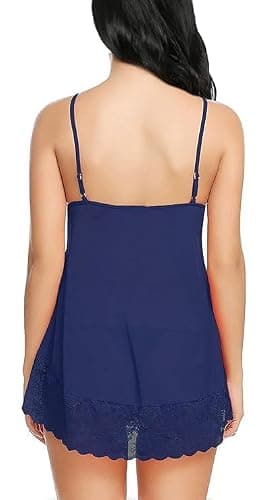 Stylbase Lingerie for Women Lace Babydoll Lingerie Sets | Floral Night Dress for Woman Above Knee Short Night Dress Sleepwear, Honeymoon, Nightwear Baby Doll (Navy Blue, Free Size) 2