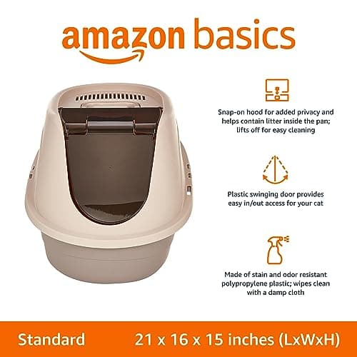 amazon basics No-Mess Enclosed Hooded Cat Litter Box, Standard, Multicolor, 21L inch x 16W inch x 15H inch (53Lx41Bx38H Cm) 2
