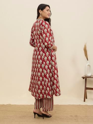 MomToBe Maternity Kurta Set for Women | Cotton Pregnancy & Feeding Friendly Kurti Set | Comfortable Indian Ethnic Wear (Carmine Red : Large) 3
