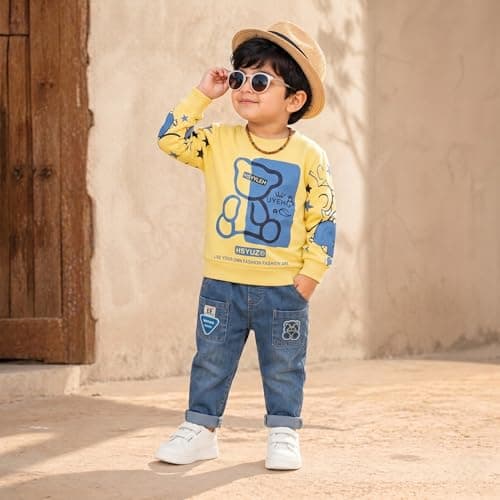 Krishn Creations Kids Clothes for Boys | Printed Cotton Full Sleeves Sweatshirt and Denim Pants Baby Boy Dress | Casual Regular Kids Dress Set (4-5 year) 3