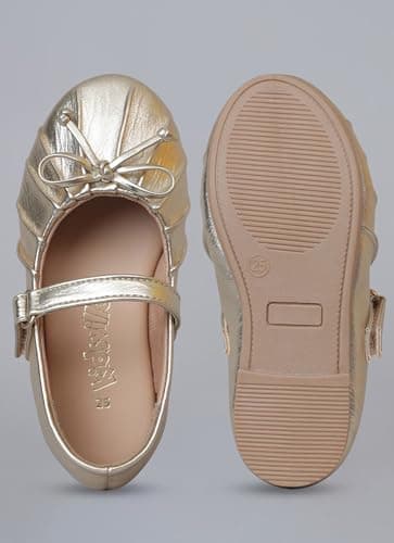 Kidsville Girls Single Strap Ballerina Belly Shoes | Lightweight Comfortable Slip-On Ballet Flats | Casual Footwear for Kids Girls Gold 3