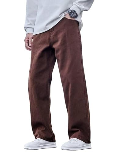 Men Straight Fit Brown Denim Jeans | Washed Casual Denim Pants | Comfortable Straight Leg Jeans for Men | Street Style & Office Casual Wear