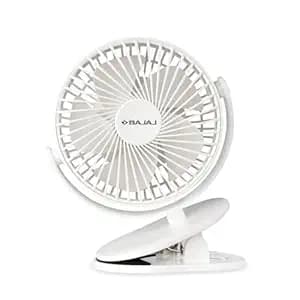 Bajaj Pygmy Mini Fan 110MM | USB Charging | Multi-Clip Function | Rechargeable | 4-Hr Back-up | Silent Operation | Longer Battery Life | Energy Efficient | Portable【White】