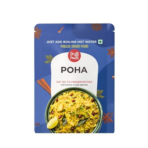 DryM Foods Poha 250g | Freeze-Dried Ready to Eat Breakfast | Preservative-Free Indian Poha | Just Add Hot Water | Travel-Friendly Meal | Ideal for Students Abroad