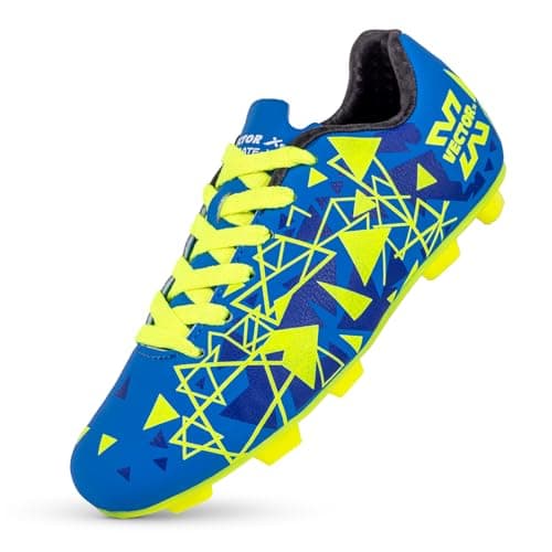 Vector X Nitrate-X Kids Synthetic Leather Upper|TPU Sole Football Shoes Comfortable Sports Shoe Athletic Footwear Walking | Lace-Up Soccer Studs (Blue-Green, Size-12)