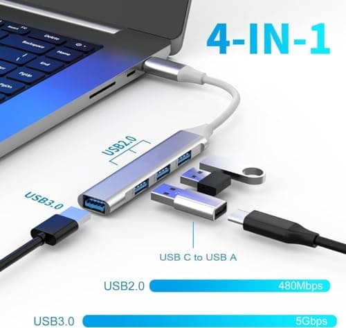 Sounce 4 in 1 Portable USB C Hub (Type-C to 4 USB-A Ports) with Aluminum Shell, USB Port Hub 3.0 Compatible for PC, Tablet, and Smartphone - White 3