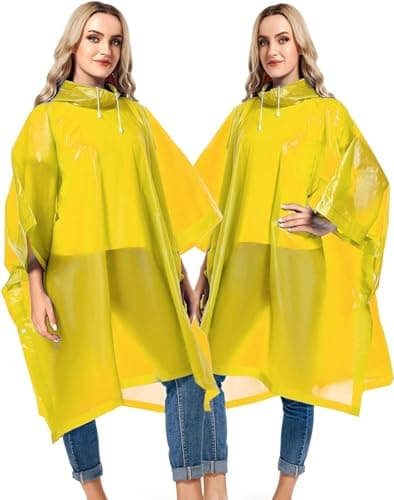 Allextreme EVA Poncho Raincoat Transparent Hooded Water Resistant Rain Jacket with Sleeves for Women Men Camping Rainy Season Travel (Yellow) 2