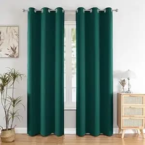 HOMEMONDE Curtain for Window 5 Feet Single Pcs - Heavy Faux Silk 75% Blackout Curtains for Living Room, Office, Bedroom Privacy and Thermal Insulation - (Deep Forest - 60 Inches)