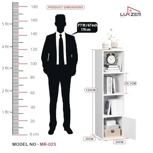 Lukzer 4 Layer Wooden Book Rack/Shelf/Stand | Multipurpose Storage Cabinet & Bookshelf with Open & Enclosed Shelves | Compact Organizer for Bedroom, Kitchen, Living Room & Office (MR-023/White) 2