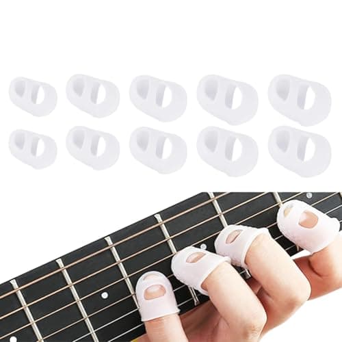 Flavizo 10 Pcs Silicone Guitar Finger Protector, Transparent Soft Flexible Picks Caps for Acoustic and Electric Bass Practice, Comfortable Fingertip Guards for Guitarists