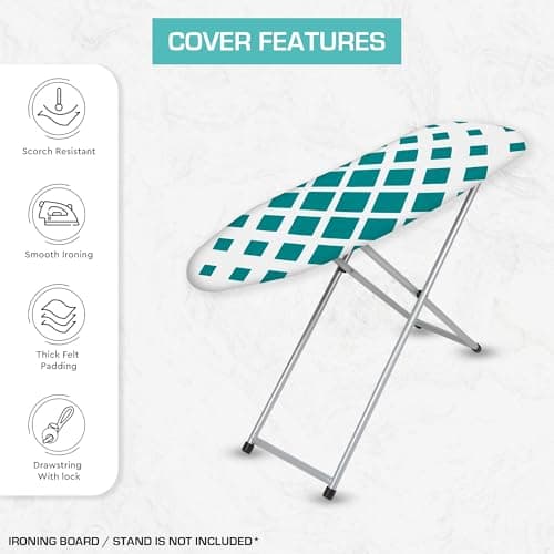 Finiky ThermoGuard Ironing Board Cover|Reusable & Washable Ironing Board Cover for Iron & Steam Press, Size- (73x34) cm, (Teal) 5