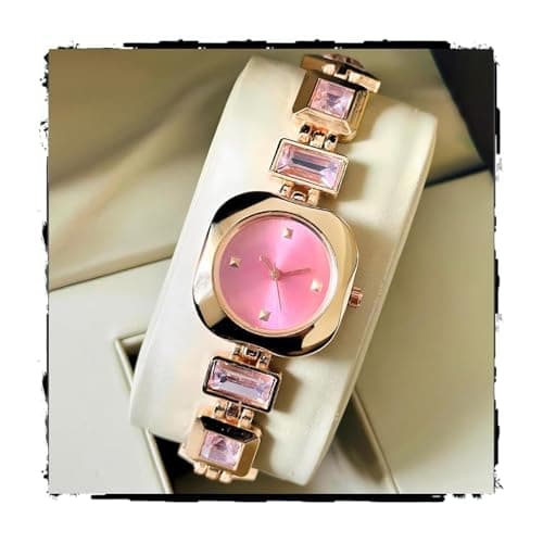 styledose Luxury Round Dial in Square case with Ston Studded brecelet Strap Quartz Analogue Wrist Watches for Women's & Girls&Miss&Ladies (Pink)