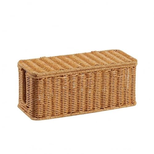 SNAPPSY Basket-Like Rattan-Style Cable Box Desktop Lidded Cable Box Natural Brown Power Strip Cover Decorative, Double Opening