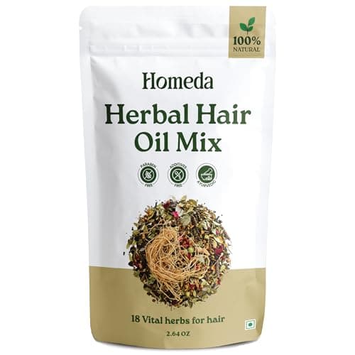 Homeda Premium Herbal Hair Oil Mix Herbs with 18 Ayurvedic Jadibuti Infused Oil - Natural Herbs for Hair Growth | Strong Roots | DIY Infusion | Hair Care (75 Grams)