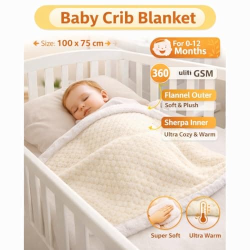 First Kick Premium Baby Blanket 100×75 cm – Ultra Soft Flannel Sherpa Newborn Blanket for Winter, AC, Stroller, Crib, Travel (0-12 Months) 3