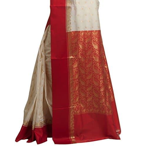 Avik Creations Women's Kanchipuram Art Silk Saree With Running Blouse (AC-706_Red & Off-White) 5