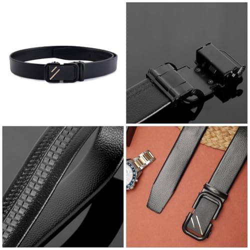 TPM Men Stylish Black Auto-Lock Artificial Leather Belt and Tan Wallet Combo 4