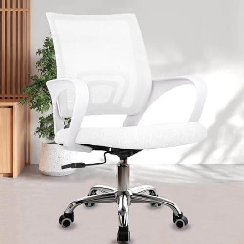 Casa Haus, Ergonomic Desk Chair Mesh Computer Chair with Lumbar Support Armrest Executive Rolling Swivel Adjustable Mid Back Chair - White & White Handle