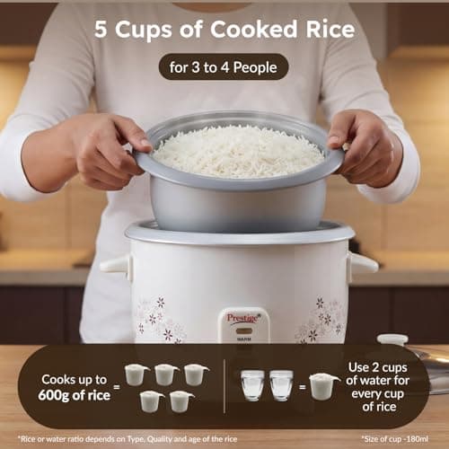 Prestige Delight PRWO 1.5 L Electric Rice Cooker|Detachable power cord|Durable body|Cool touch handles|White| Raw capacity-0.6L|Cooked capacity-1.5 L|Cooks for a family of 4 to 5 members 4