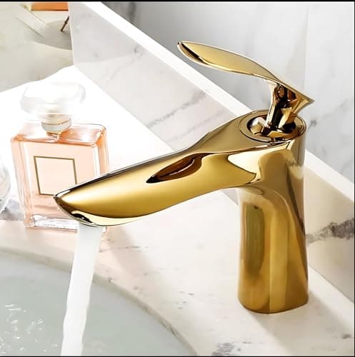 24x7 eMall Gold Faucet Tap Mixer Hot and Cold Water Heavy Single Lever Basin Mixer 7 inches with Connector Pipes and Ceramic Cartridge for Bathroom Wash Basins