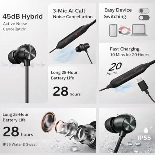 XIAWAO Wireless Z3 in-Ear Neckband Compatible with Iqoo z3, Oneplus, 12.4mm Drivers, 3D Spatial Audio,10 mins Charge for 27 hrs Playback, AI Call Noise Cancellation, 4 EQ preset, BT5.4 (Black) 2