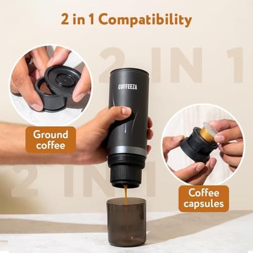 COFFEEZA Finero Mini Portable Espresso Machine & 50 Coffee Pods Gift Set | Travel Coffee Maker for Capsules & Grounds | Perfect for Home, Office & Camping 5