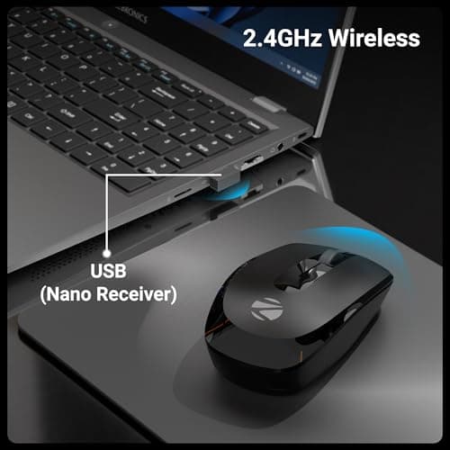 ZEBRONICS Wireless Mouse, 2.4GHz, 3200 DPI, 3 Buttons, Comfortable & Ergonomic, USB Nano Receiver, Power-Saving Mode, Works on Most Surfaces, for Mac | Laptop | Computer (Freego, Black) 2