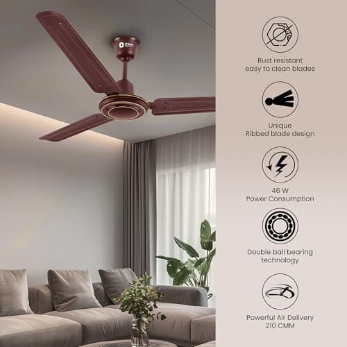 Orient Electric Apex-FX 1200mm Ceiling Fan for Home| BEE 1 Star Rated Energy Efficient Fan| Rust Resistant | Strong and Powerful Motor | 2 Years Warranty by Orient | Brown - Pack of 1 2