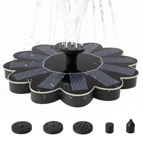 Verilux® Solar Fountain for Garden, Flower Shape-No Battery, with 6 Nozzles, Solar Fountain Pump for Home Bird Bath, Outdoor, Pool, Garden, Pond & Flower Pot-Black 1.4W