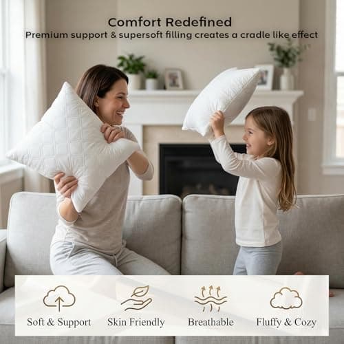 AYKA Microfiber Cushion Filler Set of 2 (18x18 Inch) | Soft & Fluffy Sofa Cushions Inserts | Premium Polyester Fiber Throw Pillows for Sofa, Couch, Bed & Living Room Decor | White 5