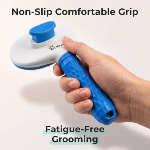 Petola Dog and Cat Hair Brush with Self-Cleaning Button – Pet Grooming Brush for Shedding and Massage with Soft Grip Handle and Beaded Bristles for Cats and Dogs, 6-Month Warranty - India 5