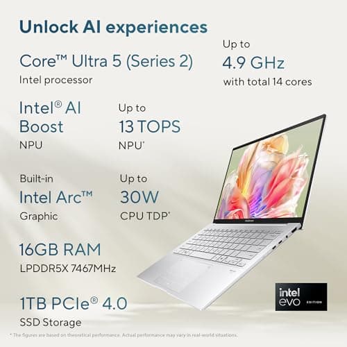 ASUS Zenbook 14 (2026),Intel Core Ultra 5 225H,Intel Arc iGPU,16GB/1TB,FHD+ OLED,Touchscreen,14"(35.5 cm),Windows 11,M365 Basic(1Y)* Office24,Foggy Silver,1.28 Kg,UX3405CA-QL1111WS,Thin & Light Laptop 2