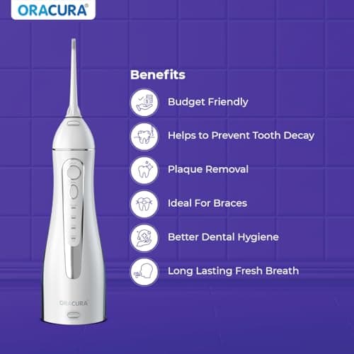 ORACURA® Smart PLUS Water Flosser® OC200 LITE White with 2 Nozzle tips | Portable & Rechargeable | Custom 8 Water Pressure Settings | 200ml Water Tank Capacity | IPX7 Waterproof | 365 Days Warranty 2