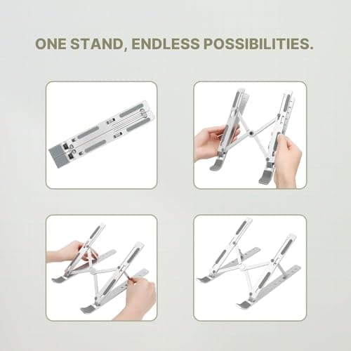 ALVIONI Laptop Stand 6 Angle Adjustable Foldable Metal Laptop Riser Portable Notebook Stand with Multi Angle Positions Desktop Laptop Holder Stand for Desk Use Silver 3