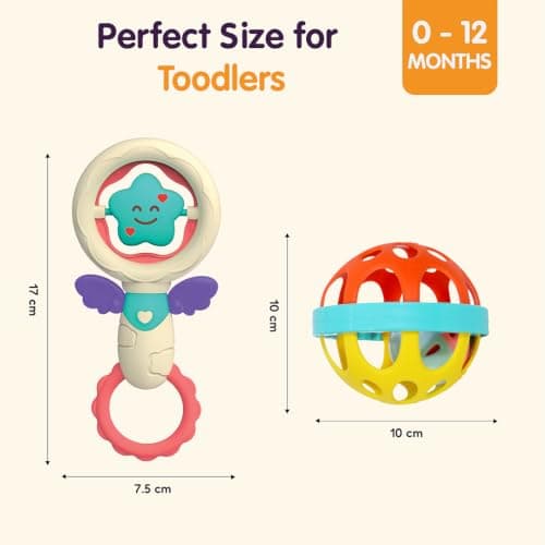 Innovitoy Premium 2 Pcs Baby Rattle & Star Teether Toy Set for 0 to 12 Months | BPA Free, Non-Toxic Silicone + ABS Plastic | Soft Sound Sensory Toy for Teething Relief & Early Development | 2