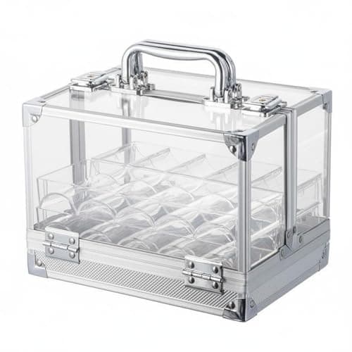 UJEAVETTE 600 Pieces 600 Piece Mahjong Case Large Capacity Aluminum Mahjong Case Transparent Chip Box Portable Handle Game Storage, Single Box